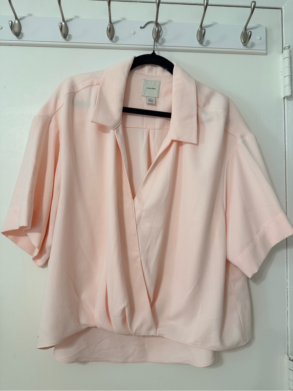 Calvin Klein Pale Pink Short-Sleeve Draped Blouse